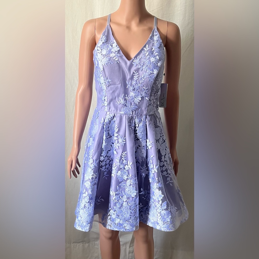 BCX Purple and Blue Embellished Tiered Strapless Dress